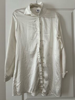 Princess Polly Cream Satin Long-Sleeve Button-Down Shirt